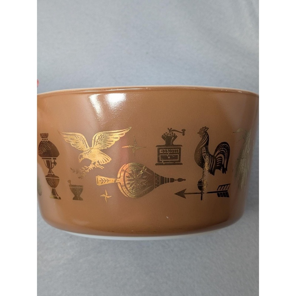 2 VINTAGE Pyrex Early American Gold On Brown 473 1 Quart Casserole Dishes - Picture 2 of 5